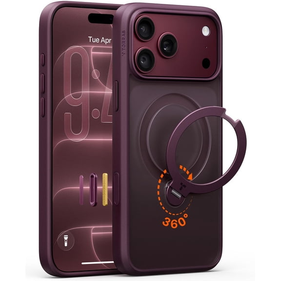 TORRAS Q3 Spin Case for iPhone 18 Pro Max with 360° Rotating Stand, MagSafe Compatible, Burgundy Purple