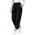 thumbnail image 2 of VBVC Women's Cropped Pleated Capri Pants , Side Button Lounge Trousers For Women , Ladies' High Waisted Pants with Pockets, *Black , XX-Large, 2 of 6