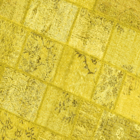 Ahgly Company Indoor Square Patchwork Yellow Transitional Area Rugs, 4' Square