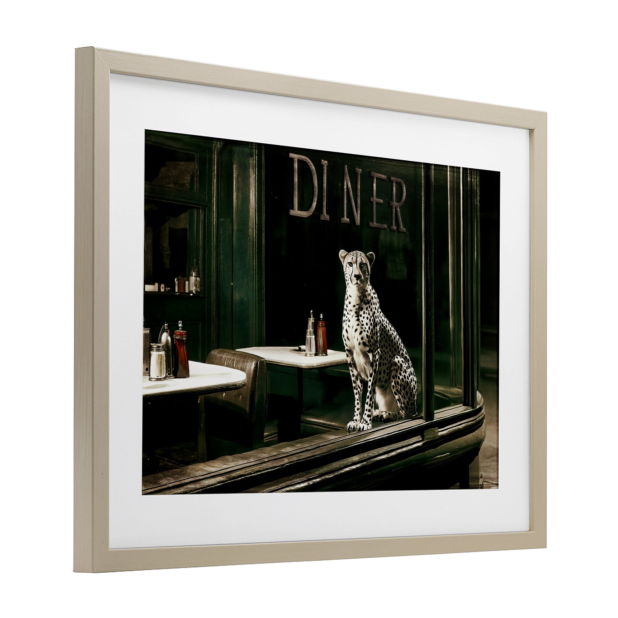 Stupell Industries Diner Sentry Leopard Birch Framed Print Under Glass, design by Annabelle Hall