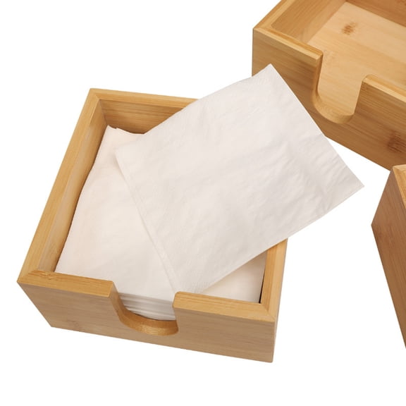 Fmxomd Cocktail Paper Napkin Holder Square 5x5x3 inches, Wood Flat Napkin Tray, Cocktail Napkin Caddy For Kitchen Décor, Restaurant Countertop Bar Accessories