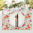 thumbnail image 4 of Spring Summer Floral Placemats Set of 4 12x18 Inch Watercolor Flowers Place Non-Slip Mat Heat-Resistant Washable Wipeable Linen Fabric Table Mat for Table Kitchen Dining Home Decor, 4 of 6