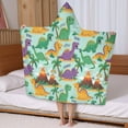 thumbnail image 5 of LightBlue Cartoon Dinosaurs Volcanoes Pattern Hooded Bath Towel，50"x30" for Ages 3 To 12 Kids, Quick Dry Lightweight Soft Microfiber Hood Beach Towel Cover Up for Kids, 5 of 7