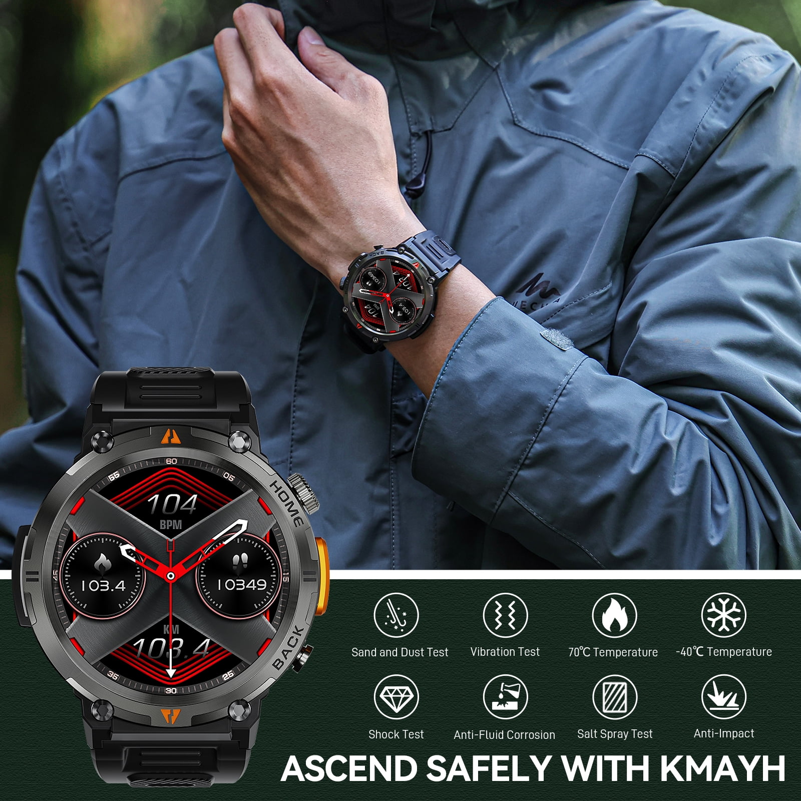 PAKRYS 1.45" Smart Watch for Men Bluetooth Call Smartwatch Outdoor Watch Compatible with iPhone Samsung