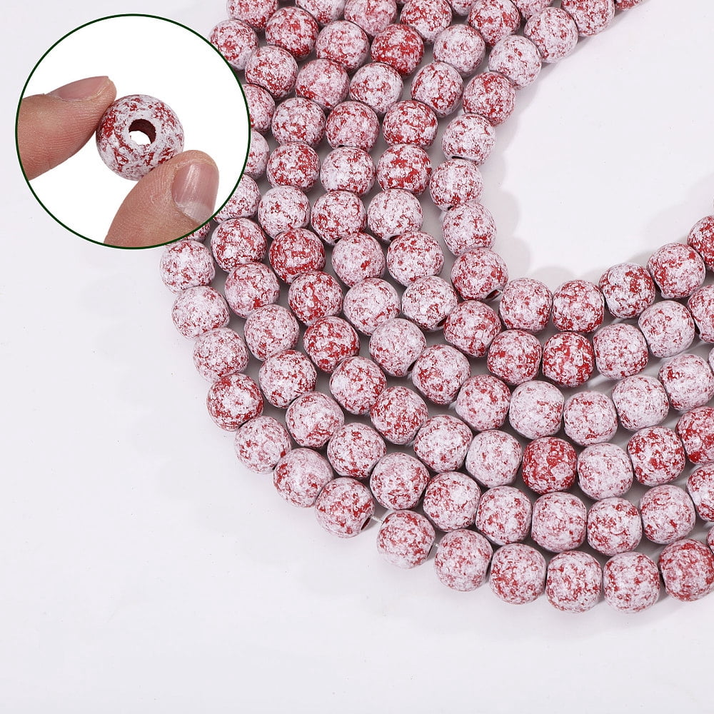 Christmas Wood Round Beads Hanging Ornaments with Nylon Thread Red 5000mm