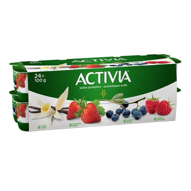 Activia Yogourt probiotique, Saveur Fraise / Framboise / Vanille / Bleuets (emballage de 24) 24x100g yogourt