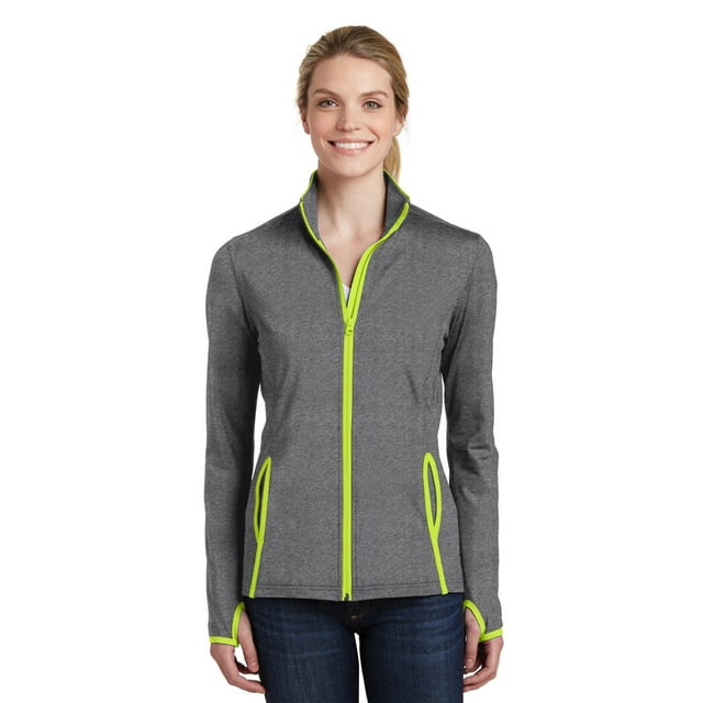 Sport-Tek ® Ladies Sport-Wick ® Stretch Contrast Full-Zip Jacket. Lst853 L Charcoal Grey Heather/ Charge Gr