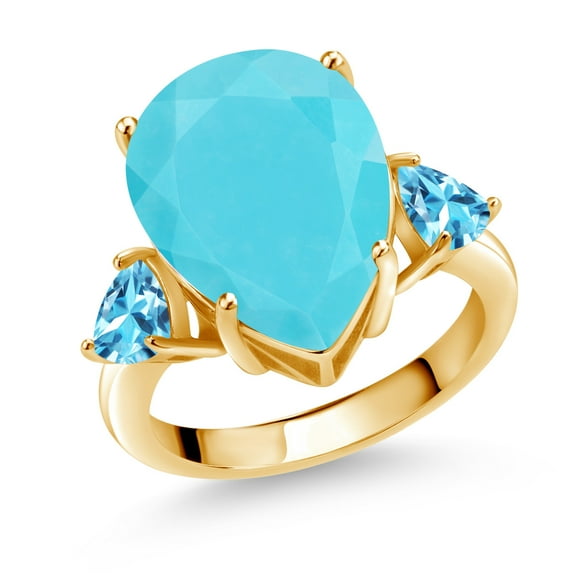 Gem Stone King 7.16 Ct Green Turquoise Swiss Blue Topaz 18K Yellow Gold Plated Silver Ring (Size 9)