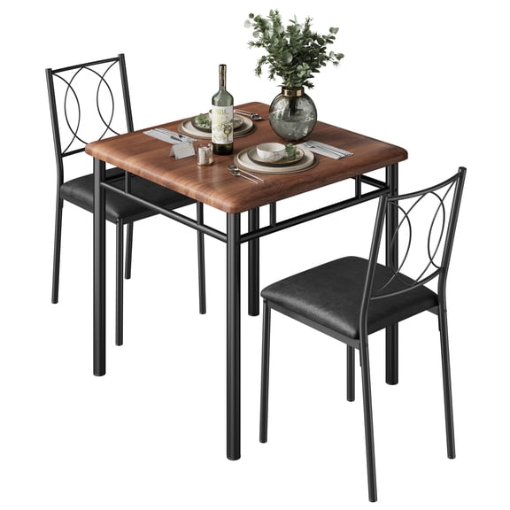 Space-Saving 3-Piece Dining Table Set for 2, Modern Kitchen & Dining Room Furniture with Steel Frame and Cushioned Chairs, Compact Bistro Table for Apartment, Small Spaces
