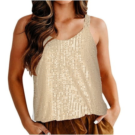 

CYMMPU Women Clothing Women s Slim Fit Crop Tops Sexy Bustier Sleeveless Cami Solid Round Neck Tank Summer Shirts Cropped Tank Streetwear Gold