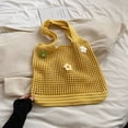 thumbnail image 4 of Bolso Mano Tejido para Mujer Hombro Con Flores A La Playa Verano () Amarillo, 4 of 6