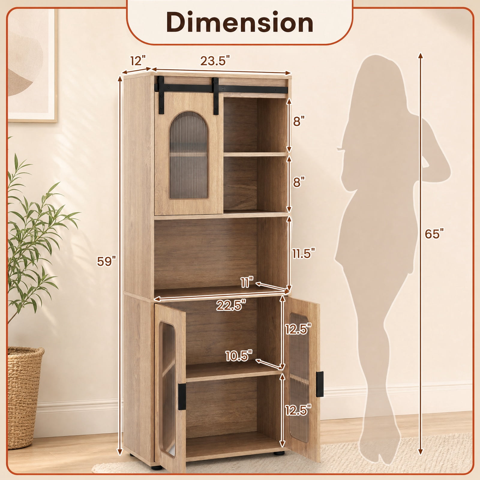 Vebreda Freestanding Bathroom Storage Cabinet, Farmhouse Bathroom Floor Cabinet with Sliding Barn Door, Large Storage Capacity