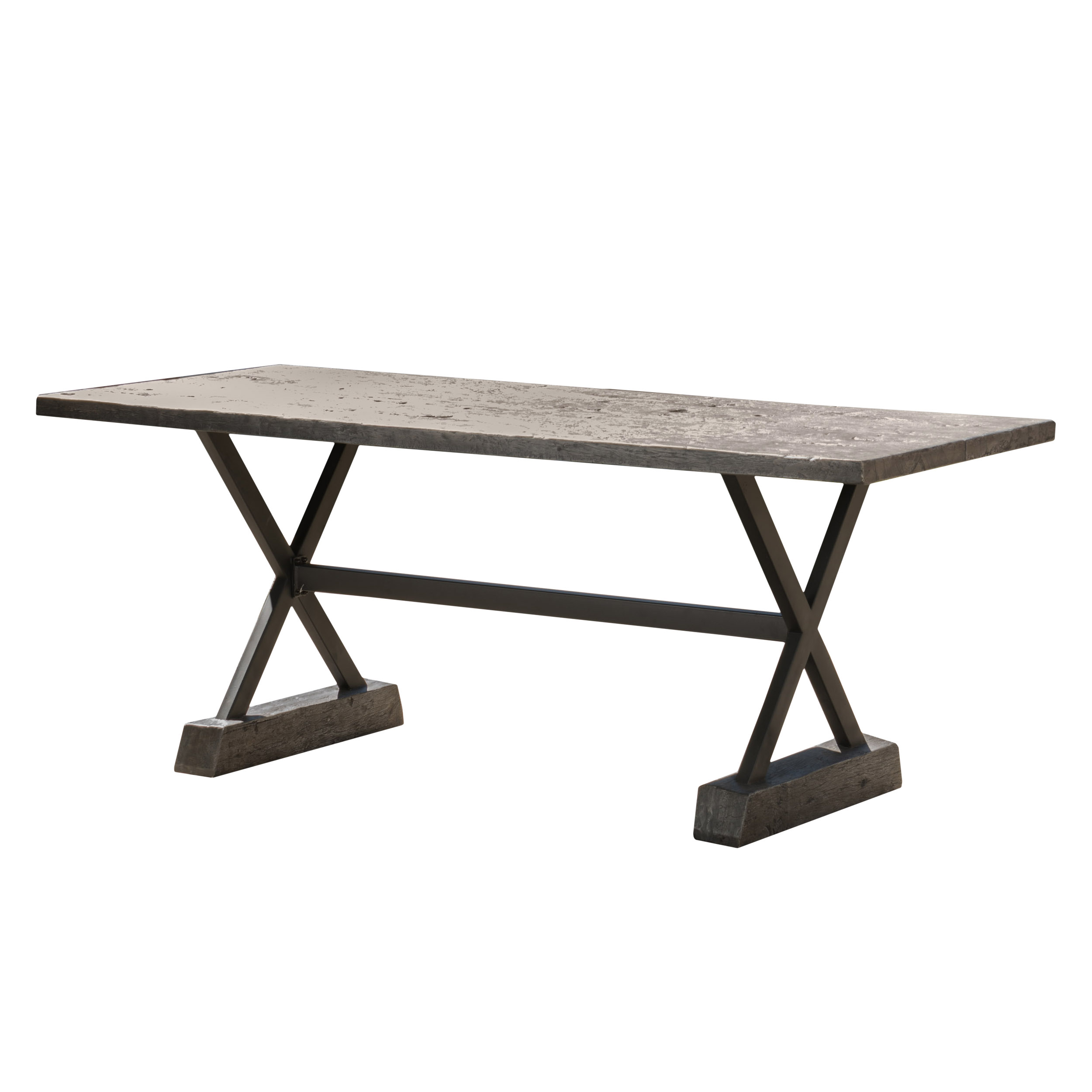 GDF Studio Kylan Outdoor Lightweight Concrete Rectangular Dining Table, Metal Frame, Brown and Black - image 1 of 2