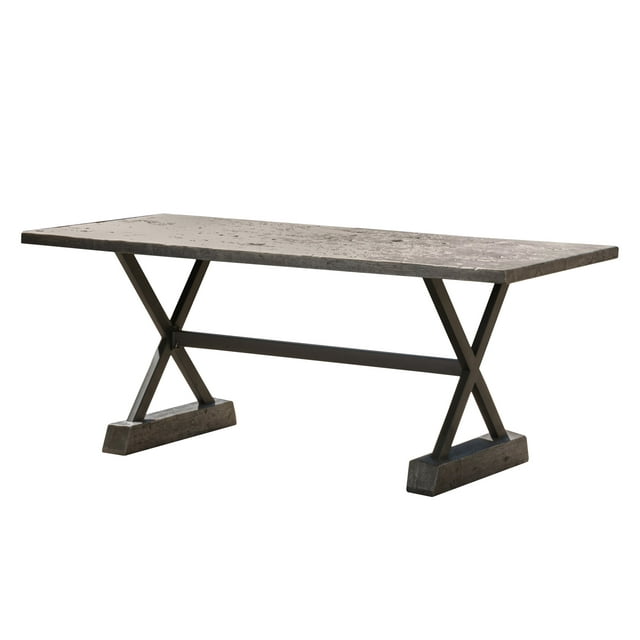 GDF Studio Kylan Outdoor Lightweight Concrete Rectangular Dining Table, Metal Frame, Brown and Black