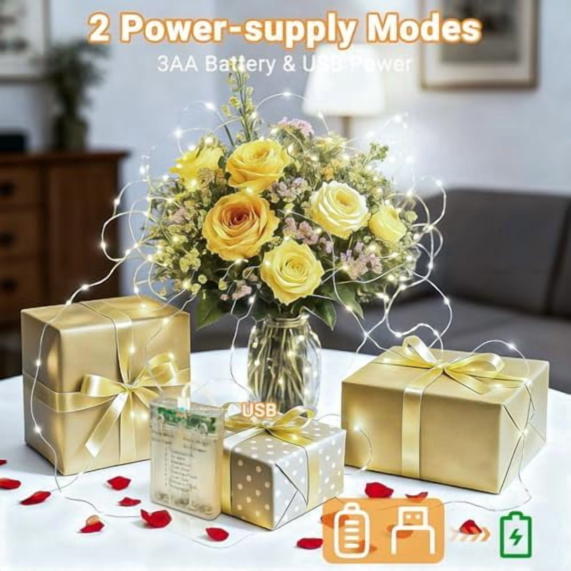 6 Pack Fairy Lights Battery Operated with Timer, 33Ft 100Led Twinkle String Lights Usb-C Powered 8 Modes Dimmable for Indoor Bedroom Centerpiece Wedding Classroom Dorm Christmas Decorations