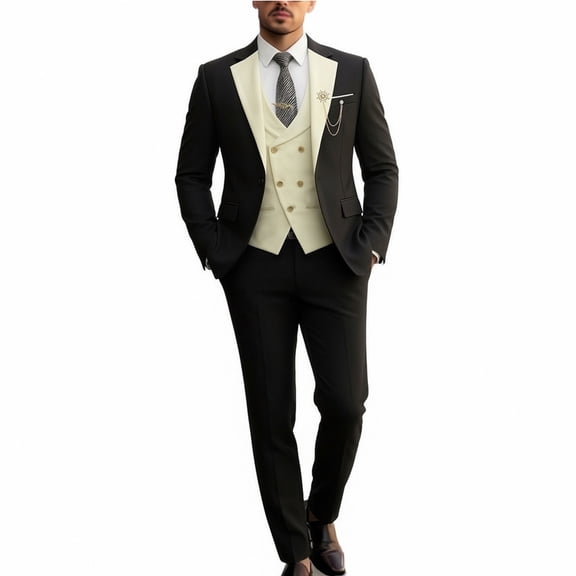 i.Finelong Men's 3-piece business suit, consisting of a blazer, a waistcoat and trousers, suitable for business trips, weddings and dinner parties.
