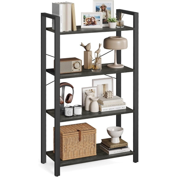 Librería de 4 Niveles, Biblioteca, Estantería para Oficina, Salón, Dormitorio, 30 x 66 x 120 cm, Marrón Rústico y Negro Tinta MLLS60BXV1