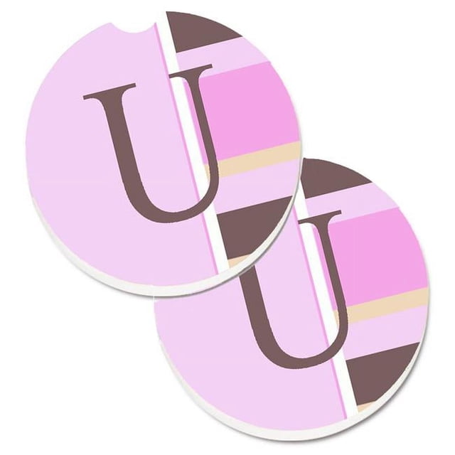 Carolines Treasures CJ1005-UCARC Lettre U Initiale Monogramme Rayures Roses Ensemble de 2 Porte-Gobelet Coaster de Voiture