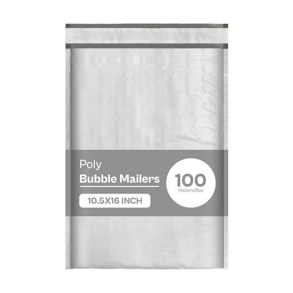 PSBM Bubble Poly Mailers, 10.5x16 Inch, 100 Pack, Padded Shipping Envelope Mailers, White/Grey, Self Seal and Peel Strip