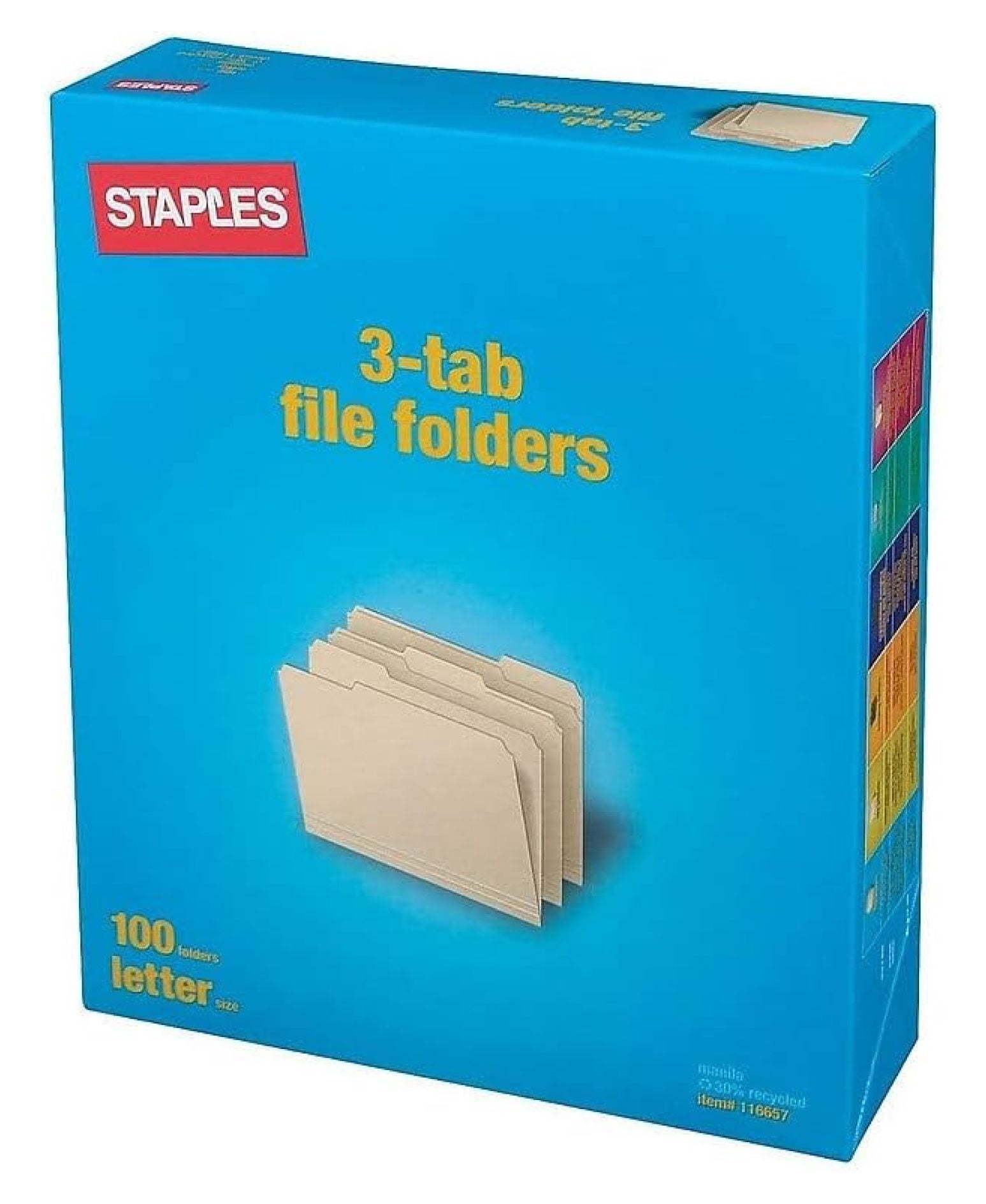 File Folders, Letter Size, 1/3‑Cut Tabs, Assorted Positions, Manila, Durable Paper Stock, 500/Pack