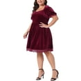 thumbnail image 4 of Agnes Orinda Women's Plus Size Velvet Lace Trim Halloween Babydoll Party A-Line Dress 1X Burgundy, 4 of 6