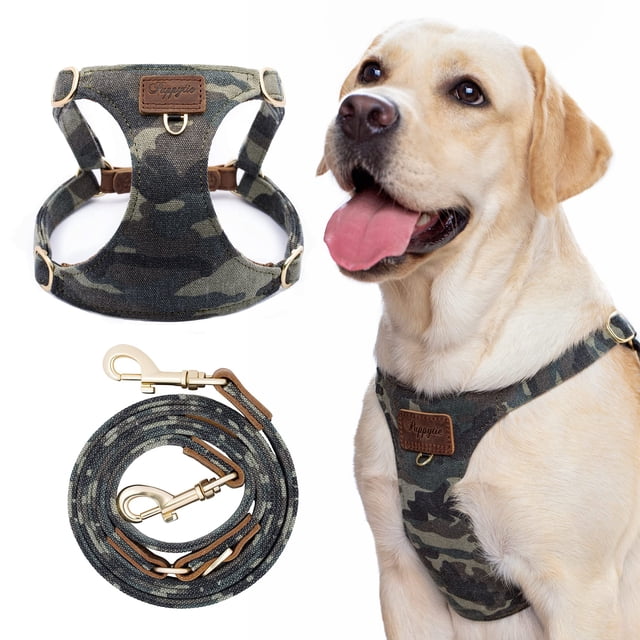 Arnés para perros de tamaño mediano, camuflaje, sin tirones, color verde