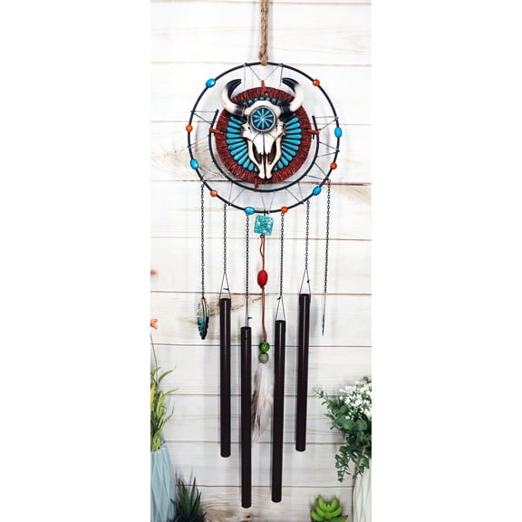 Southwest Cow Skull Dreamcatcher Feather Wind Chime