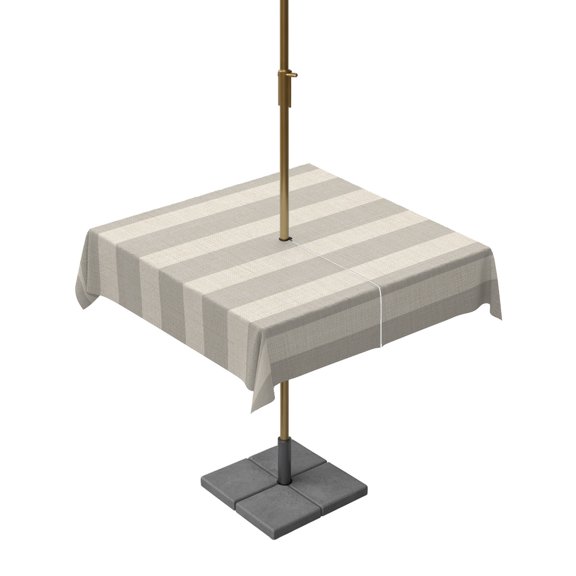 Square Outdoor Tablecloth with Umbrella Hole Grey Striped Outside Table Cloth Waterproof Patio Table Cover Beige Vintage Classic Abstract Stripes Zipper Tablecloths for Picnic Camping 60x60 Inch