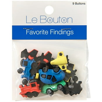 Favorite Findings Primary 1" Plane/Train/Auto Shank Buttons, 9 Pieces