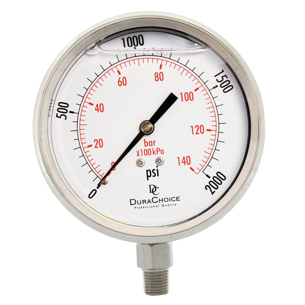 4" All Stainless Steel Oil Filled Pressure Gauge 1/4" NPT Lower Mount