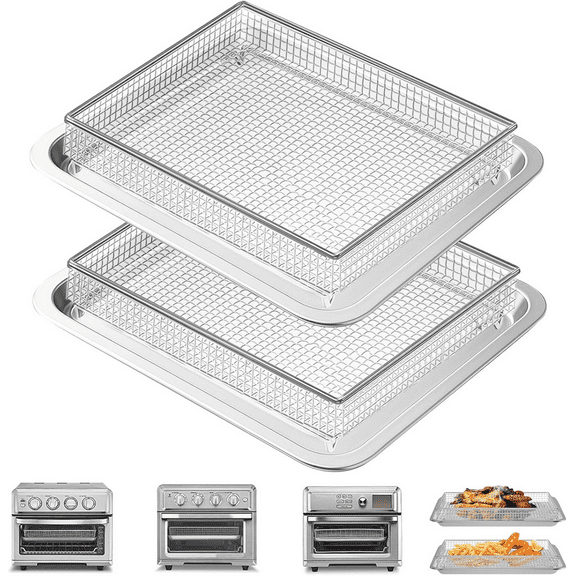 GCQ Air Fryer Basket Tray 2 SET for Cuisinart TOA-60 TOA-65 TOA-70 Toaster Air Fryer Convection Oven, 12.4*11'' Mesh Air Fryer Steel Basket Wire Rack Accessories Parts, Dishwasher Safe