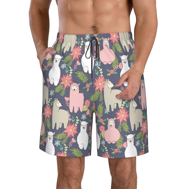 Fotbe Llamas Trajes de Baño Estampados para Hombre, Shorts de Verano de Secado Rápido, Ropa de Playa, Bañadores-Small