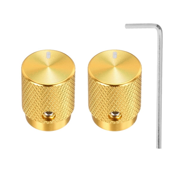 Uxcell 2 Pcs Aluminium Potentiometer Knobs, 1/4"(6mm) IDx1/2"(12.5mm) ODx5/8"(16mm) Height Universal Volume Tone Control Knobs for Guitar, Bass, Oval Indicator, Gold