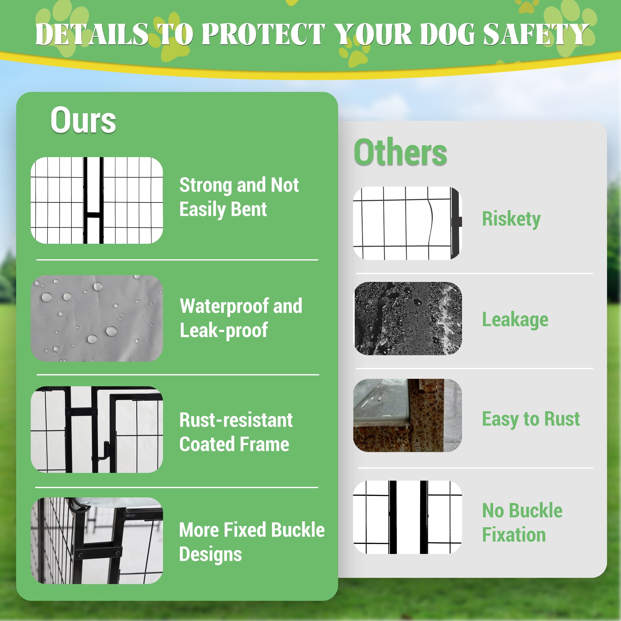 Haverchair Large Outdoor Dog Kennel, Heavy Duty Welded Wire Steel Dog Enclosure Playpen Crate with Waterproof UV-Resistant Roof Cover, Double Lock Dog Kennels Fence with Rotating Feeding Door Bowls