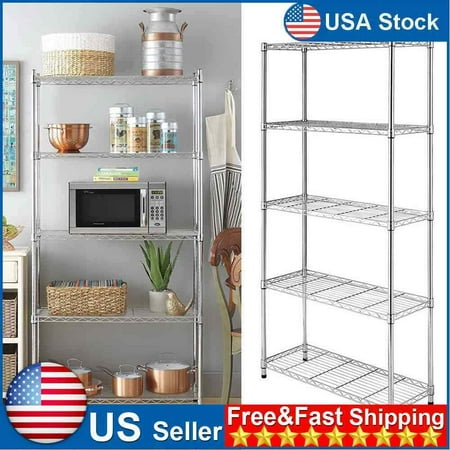 

Hottest 5 Tier Adjustable Storage Shelf Metal Storage Rack Wire Shelving Unit Storage Shelves Metal 660Lbs Capacity for Pantry Closet Kitchen Laundry Silver