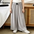 thumbnail image 4 of Girl's Wide Leg Cotton Trousers Elastic High Waist Casual Palazzo Pants Cute Bow Summer Vacation Outfits Comfy Travel Bottoms, 4 of 5