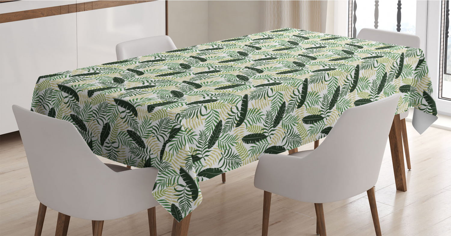 60 X 90 Ambesonne Palm Leaf Tablecloth Rectangle Satin Table Cover Accent for Dining Room and Kitchen Jungle Rainforest Pattern Hand Drawn Green Foliage Green Apple Green