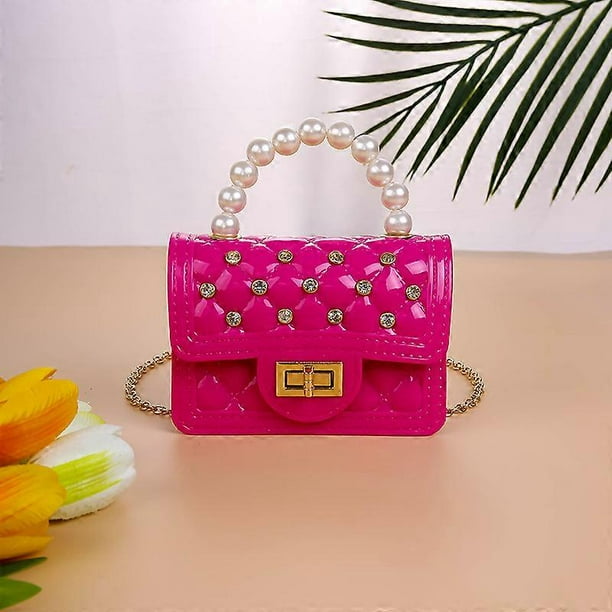 Bolso de mano Jelly para mujer, bolso portátil con perlas diagonales