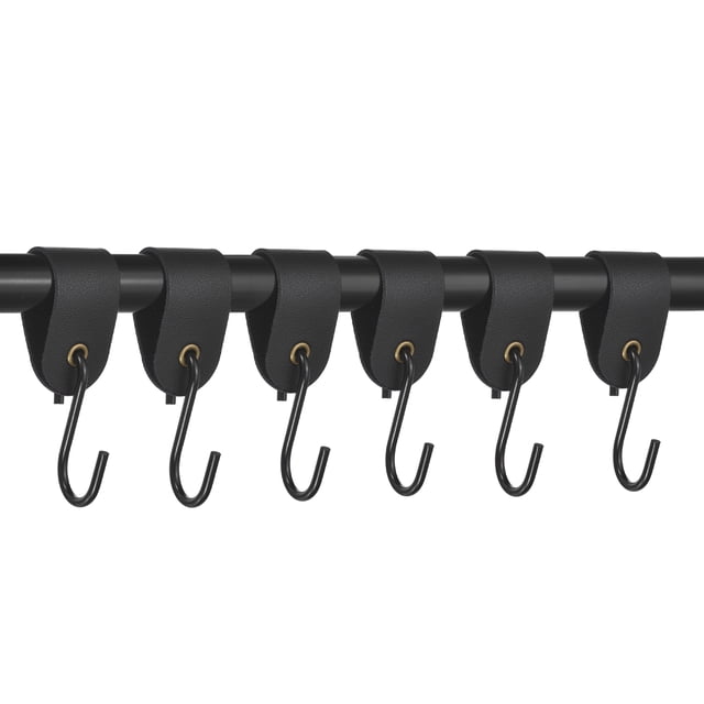 Ganchos S de Cuero Uxcell, (6 Pcs, Negro), Correa de Cuero Nappa PU con Ganchos Colgantes de Acero al Carbono