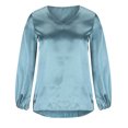 thumbnail image 4 of Puntoco Mujer Suelta Casual Manga Larga Sólido Cuello en V Blusa Casual Camiseta Túnica tops Puntoco Puntoco-5638, 4 of 8