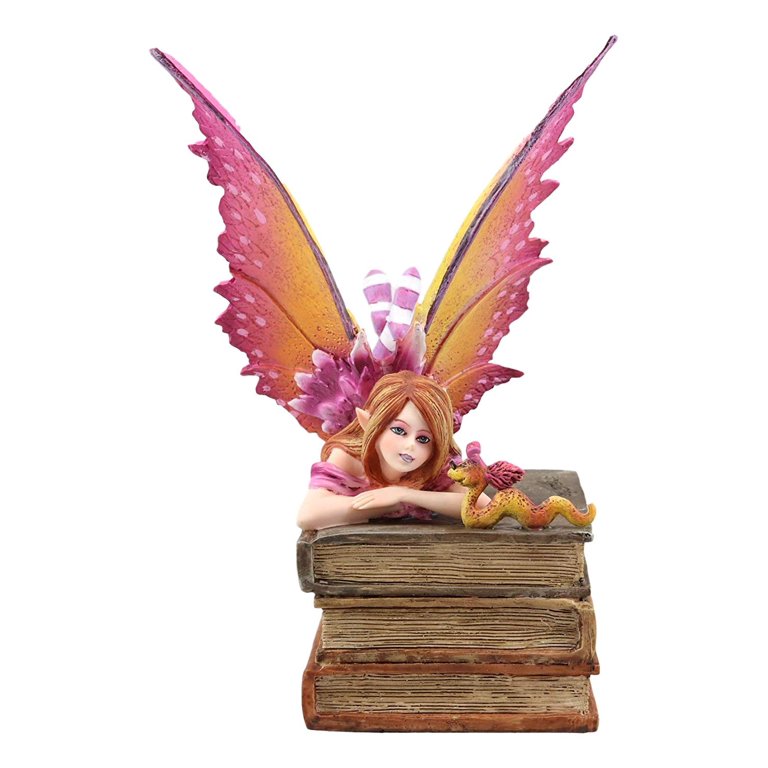 Amy Brown Autumn Pink Book Club Fan Fairy with Wyrmling Dragon Figurine 7