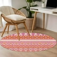 thumbnail image 5 of 3ft Washable Round Rug, Orange Pink Geometric Non-Slip Circle Area Rug for Bedroom Bedside, Bohemian Style Ethnic Tribal Painting Soft Indoor Floor Mat for Home Decor, 5 of 9