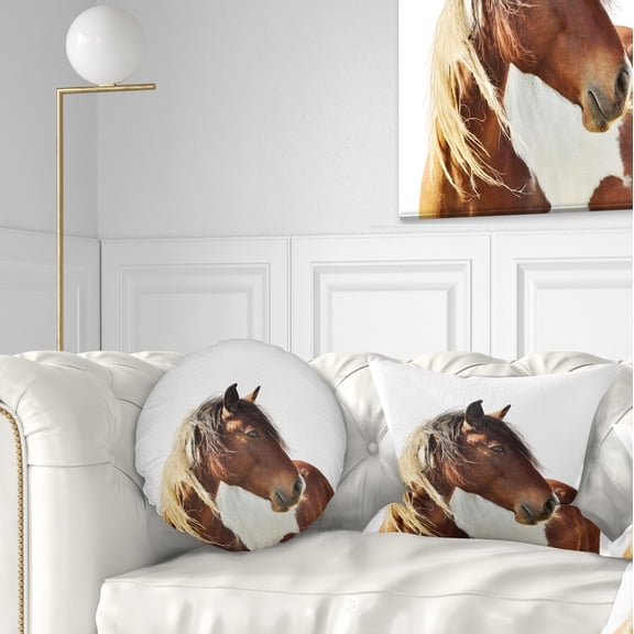 Designart Large Brown Horse Illustration - Animal Throw Pillow - 12x20