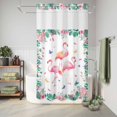 thumbnail image 6 of No Hook Shower Curtain, Pink Flamingo Shower Curtains for Bathroom with See Through Top Window, Tropical Botanical Summer Butterfly Flower Waterproof & Washable Bath Curtain Stand Up Stall 36"x72", 6 of 9