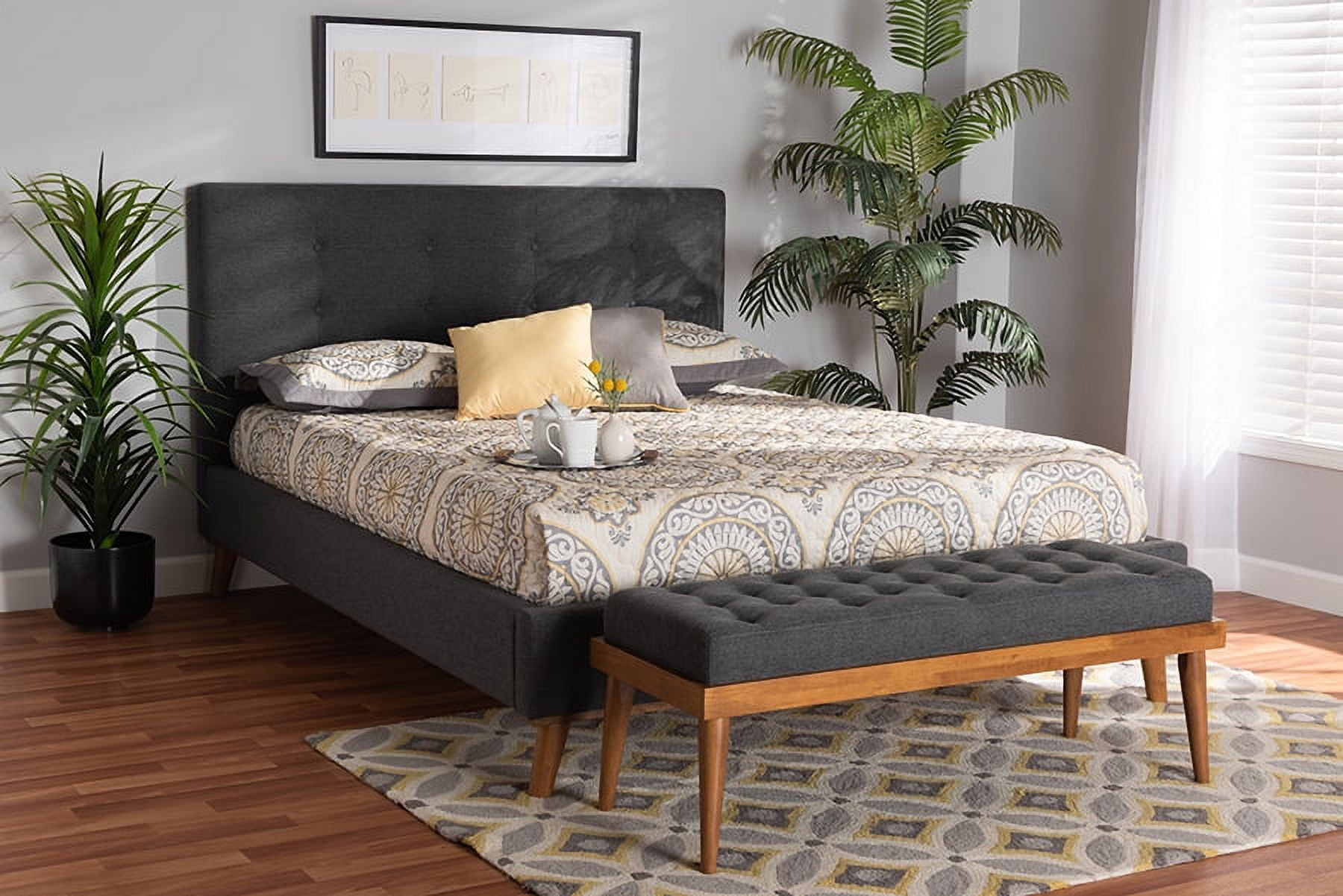 Baxton Studio Valencia Mid-Century Modern Dark Grey Fabric Upholstered King Size 2-Piece Bedroom Set Baxton Studio Valencia Mid-Century Modern Dark Grey Fabric Upholstered King Size 2-Piece Bedroom Set