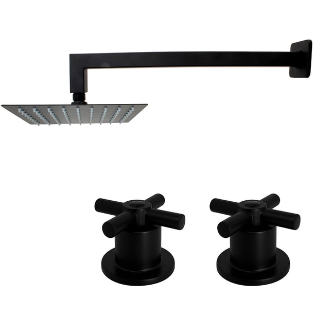 Regadera Cuadrada de 20cm Negro Mate con Brazo Cuadrado y Manerales M08N