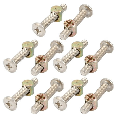 

10Pcs M6x35mm Phillips Drive Bolt w Cross Dowel for Beds Chairs