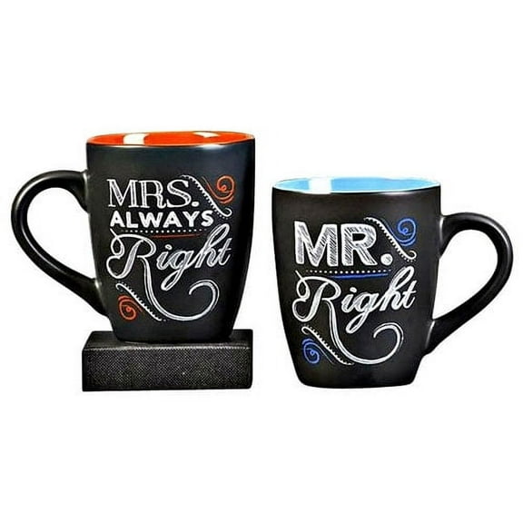 Mr. Right & Mrs.Always Right Chalkboard Style Ceramic Mugs -11 Oz
