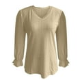 thumbnail image 5 of Womens Shirts Womens Tops 2026 Womens Long Sleeve Eyelet Tops Dressy Casual Blouse Lace Trimmed V Neck Shirt 2024 Fall Outfit Clothes, 5 of 6