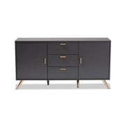 Baxton Studio Kelson Modern and Contemporary Dark Grey and Gold Finished Wood 2-Door Sideboard Buffet